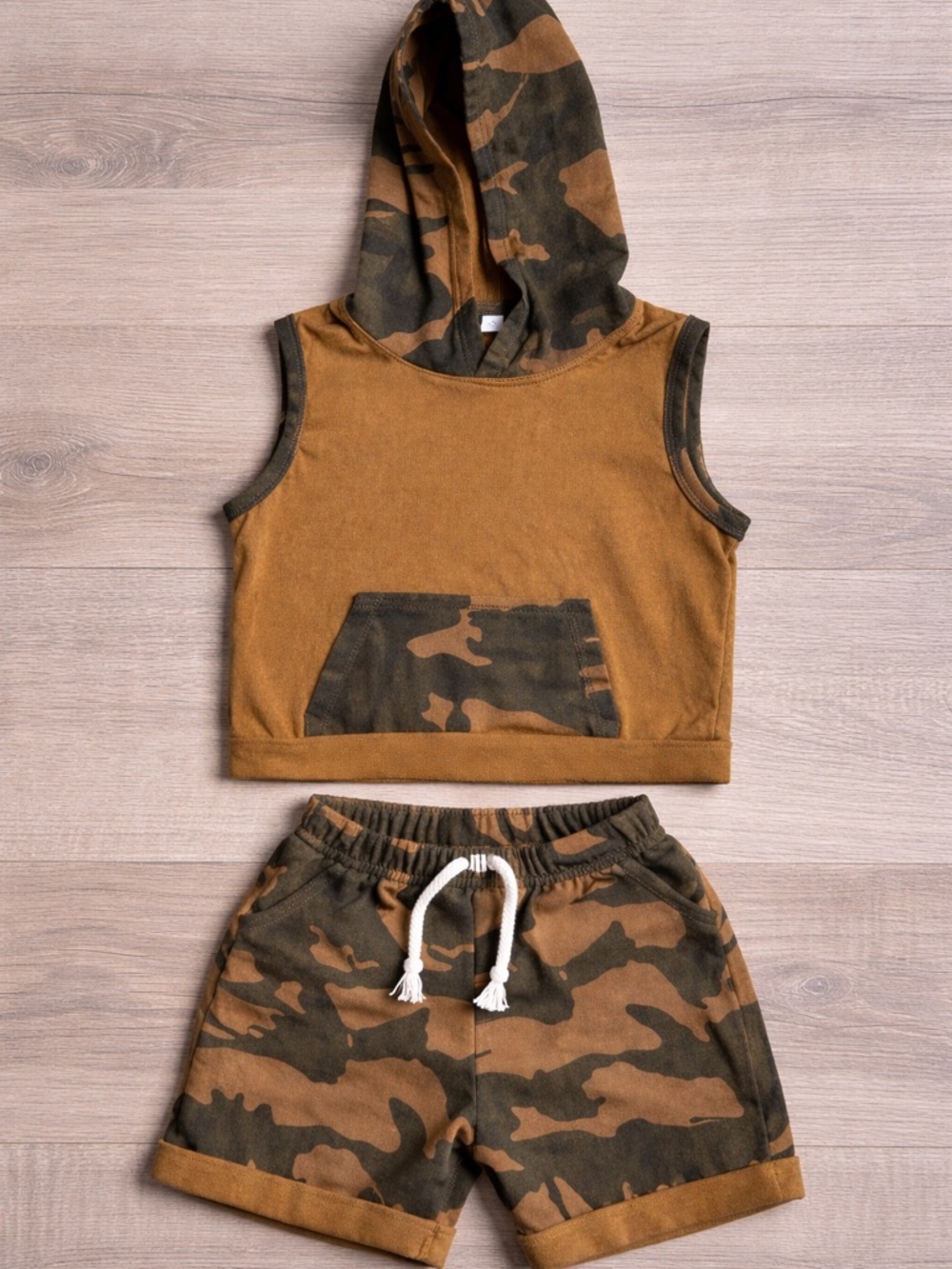 Toddler Boys Camo 2-Piece Outfit Set | Sleeveless Hoodie & Shorts | Size 2–3Y